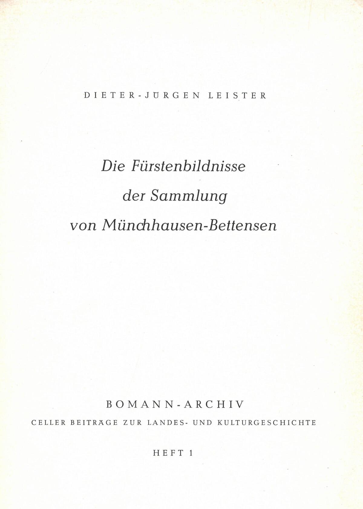 Cover "Die Fürstenbildnisse der Sammlung von Münchhausen-Bettensen"