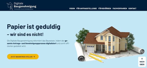 Bild vergr&ouml;&szlig;ern: Startseite des Onlinedienstes "Digitale Baugenehmigung".