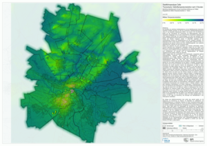 Bild vergr&ouml;&szlig;ern: Gr&uuml;n-blaue Stadtkarte mit Stra&szlig;en- und Gew&auml;ssernetz sowie ausf&uuml;hrlicher Legende rechts